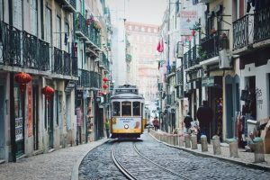 Tram in Lisbon Portugal